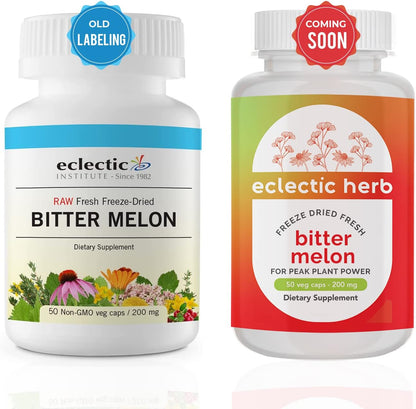 Eclectic Institute Raw Fresh Freeze-Dried Non-GMO Bitter Melon – 50 Capsules (200 mg each)