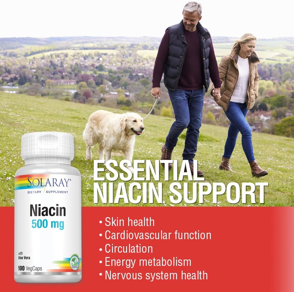 SOLARAY Niacin 500 mg, Vitamin B3 – Skin Health, Nervous System & Energy Support – 100 Capsules - görsel 3