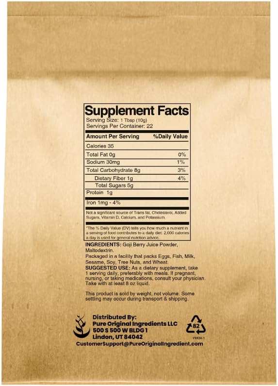 Pure Original Ingredients Goji Berry Powder (227g) - Wolfberry Traditional Herbal Food Supplement, Non-GMO - görsel 2