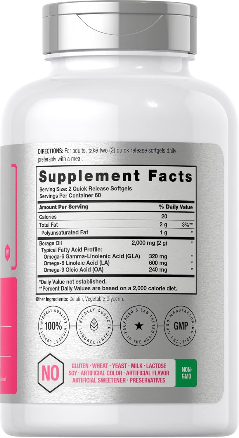 Horbäach Borage Oil Softgels 2000 mg - 120 Softgels | Cold-Pressed with 320 mg GLA - görsel 2