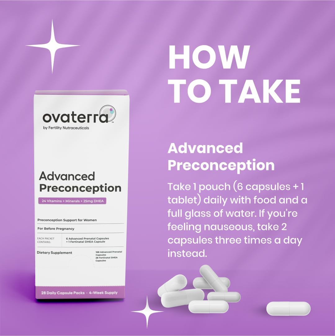 Ovaterra Advanced Preconception Supplements for Women with DHEA 25 mg, Choline 550 mg, Folate (Methylfolate) 1,010 mcg, Omega-3 DHA & EPA 196 Capsules - 28 Day Supply - görsel 3
