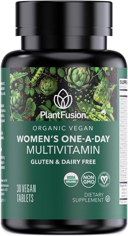 PlantFusion Organic Multivitamin for Women with Iron – One-a-day Vegan Whole Food Blend for Energy & Immune Support – 30 Tablets