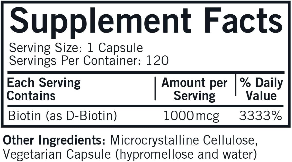 Kirkman d-Biotin 1000 mcg Capsules – Hypoallergenic, 120 Count - görsel 2
