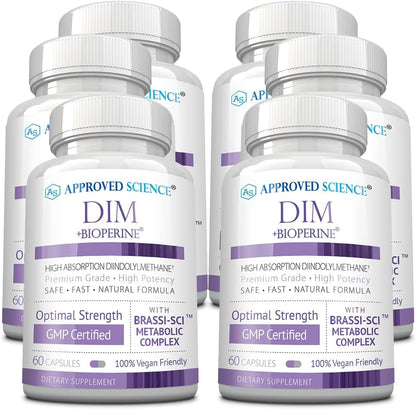 Approved Science DIM - Oestrogen Metabolism Support - DIM, Broccoli Sprout, Mustard Seed, Calcium, BioPerine - Vegan - 360 Capsules