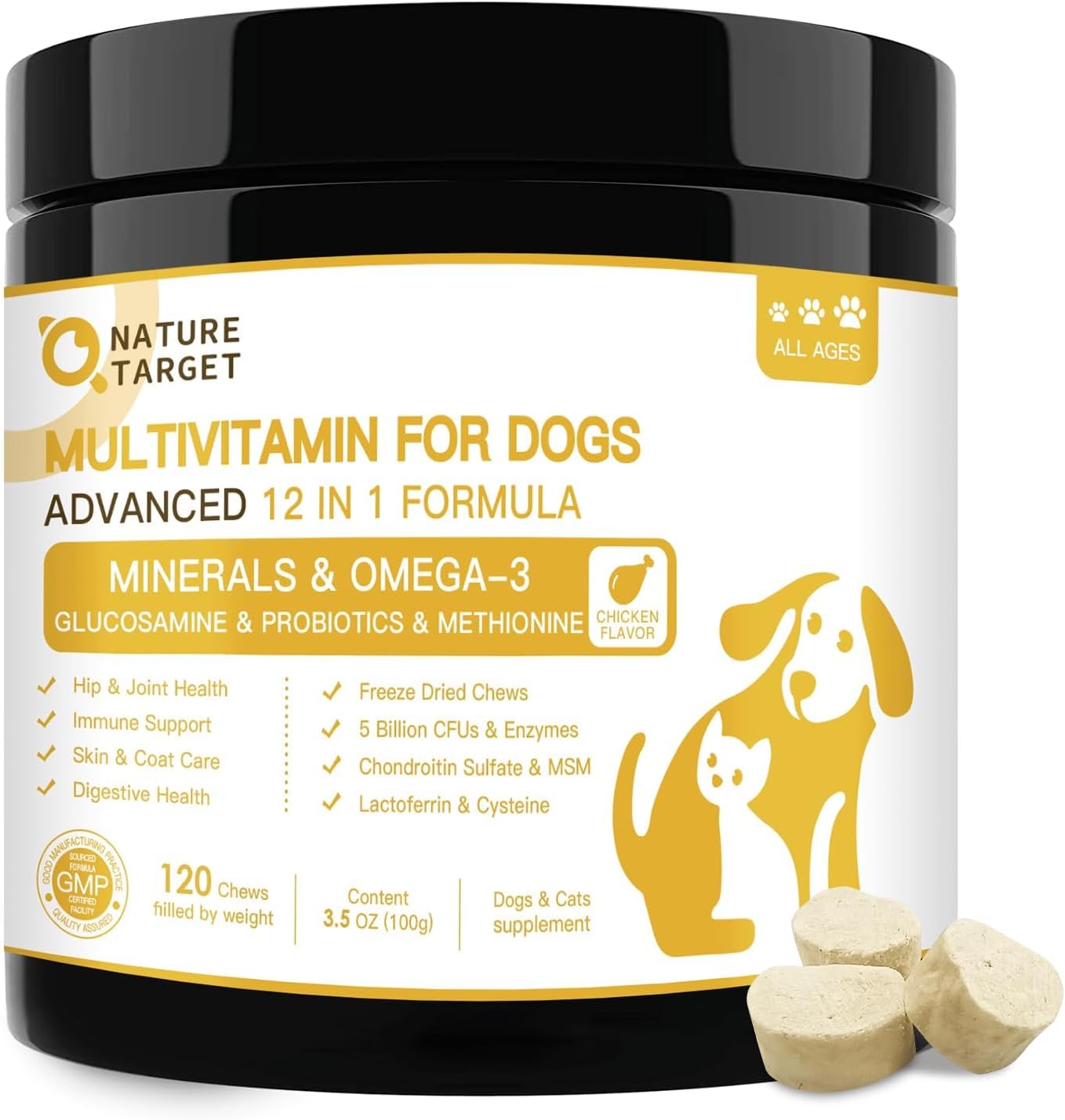 NATURE TARGET Dog Multivitamin Freeze-Dried Chicken Chews - 120 Count - görsel 1