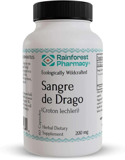 Sangre de Drago 60 Vegetarian Capsules 200 mg – 100% Pure Peruvian Ecologically Wildcrafted Croton Lechleri Dragon's Blood for Digestive and Skin Health