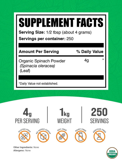 BulkSupplements Organic Spinach Powder – 1kg