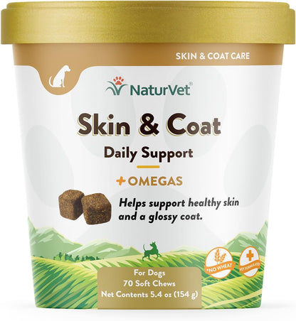 NaturVet Skin and Coat Plus Breath Aid for Dogs, 70 Soft Chews