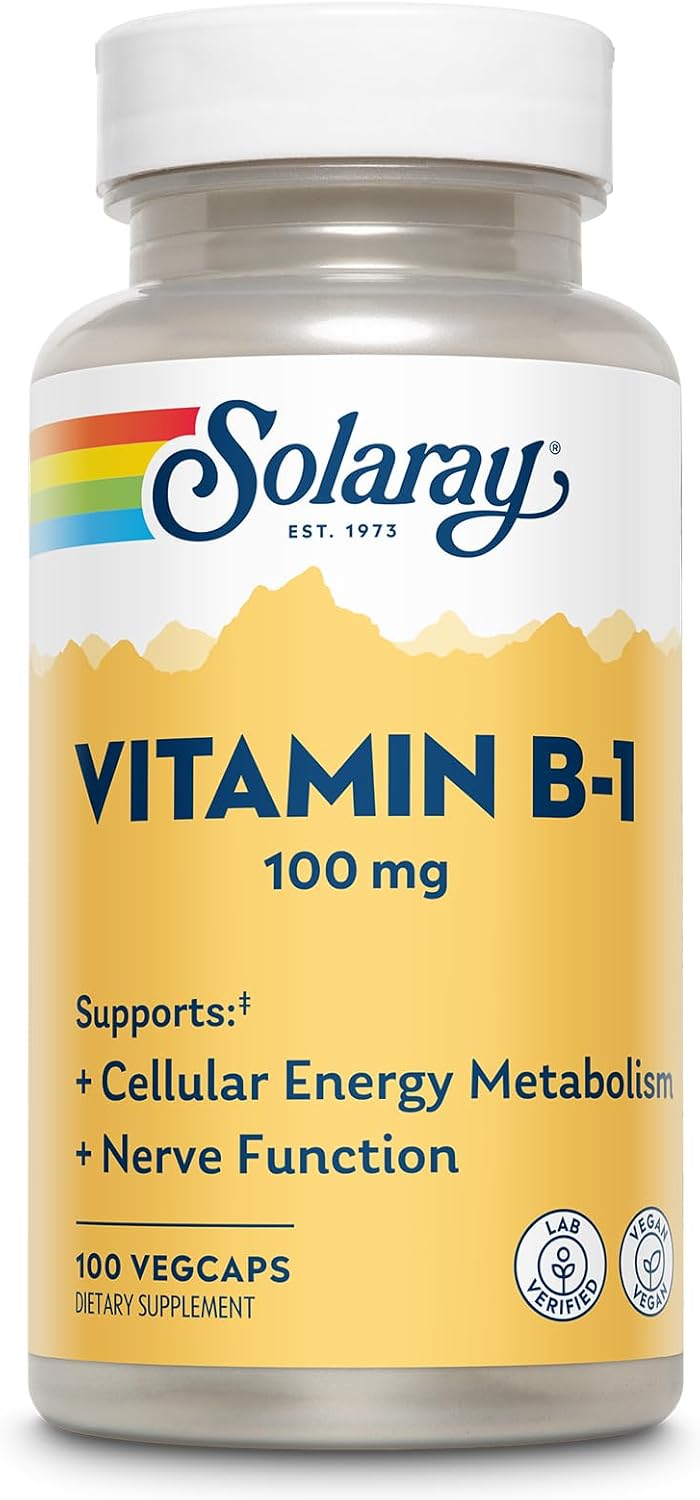 SOLARAY Vitamin B1 (Thiamine) 100 mg - Healthy Energy Metabolism, Skin, Brain, Heart & Nervous System Support - görsel 1