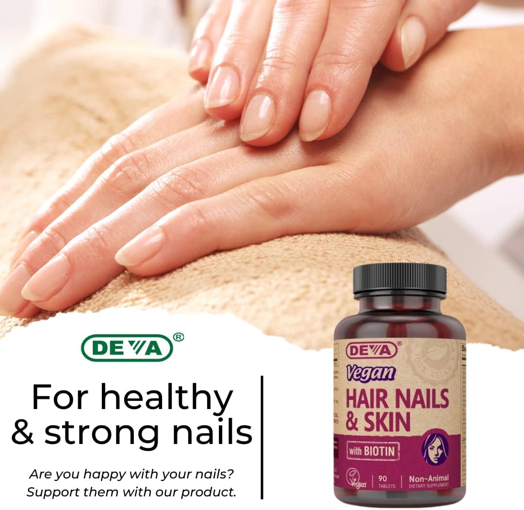 DEVA Vegan Hair, Nails & Skin Vitamins & Minerals with Biotin, 90 Tablets - görsel 5