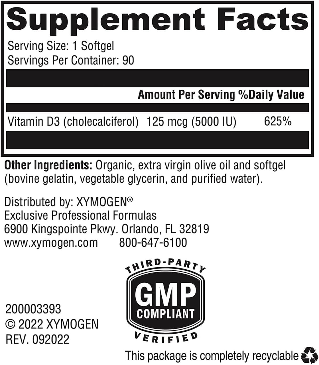 XYMOGEN D3 5000 – Bioavailable Vitamin D3 5000 IU – High Strength Supplement – 90 Softgels - görsel 3