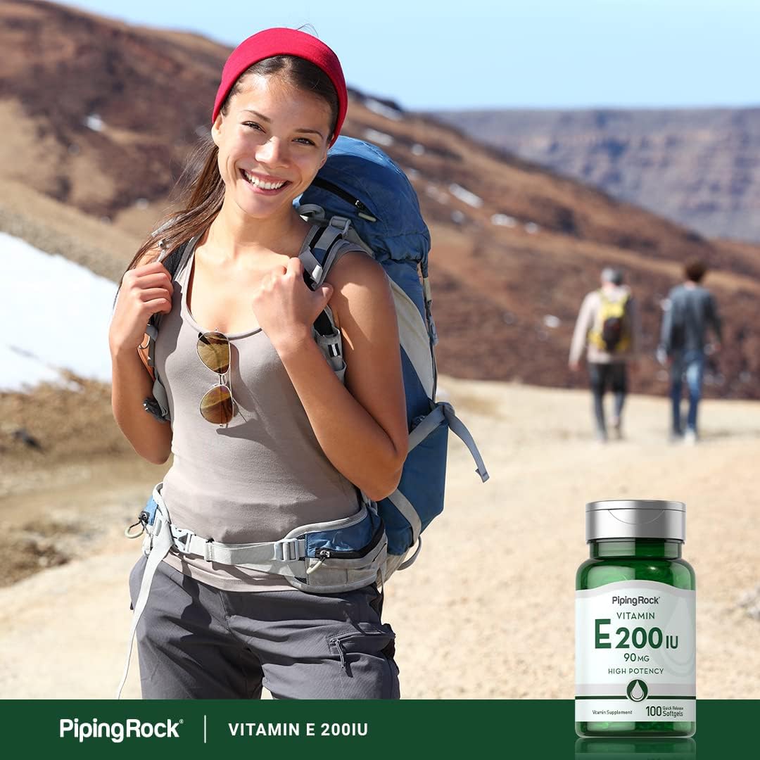 Piping Rock Vitamin E 200 IU | 90mg | 100 Soft gel capsule Capsules | High Potency Supplement | Non-GMO, Gluten-free - görsel 6