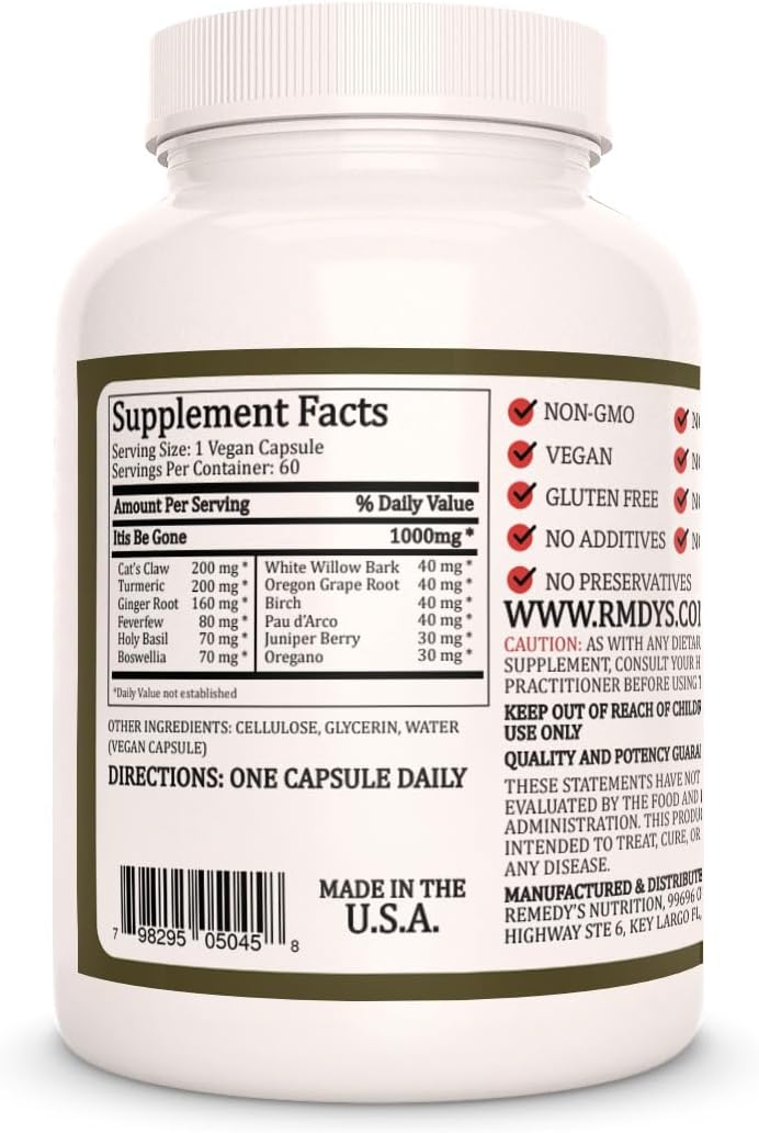 Remedy's Nutrition Itis Be Gone - 1000mg Herbal Supplement, 60 Vegan Capsules - görsel 2