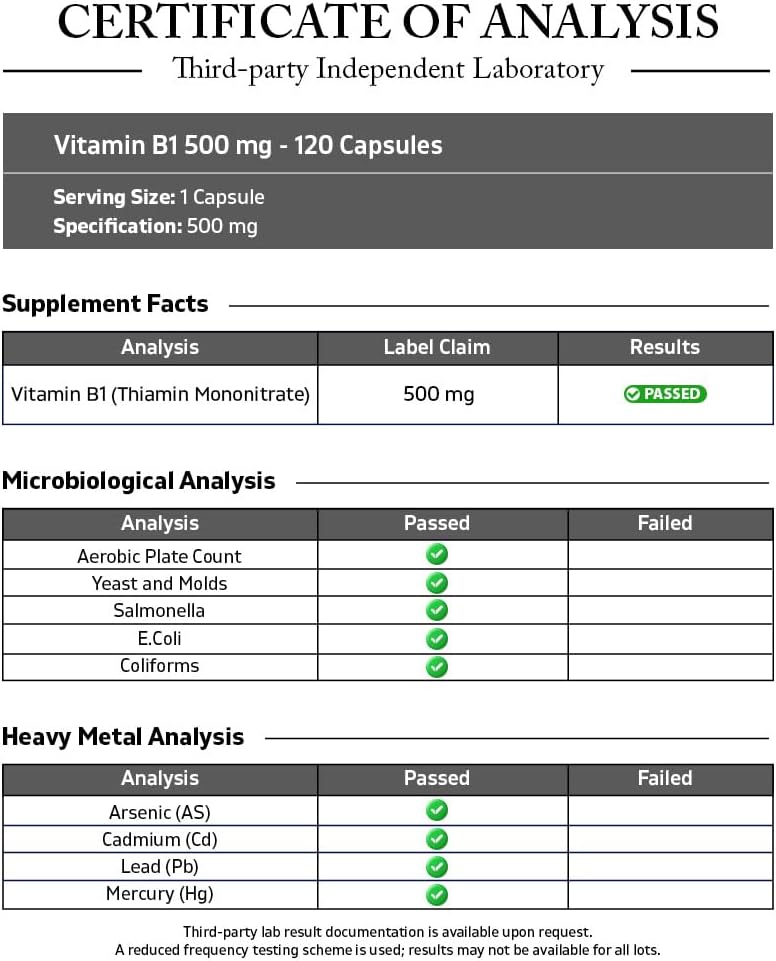Vitamatic Vitamin B1 (Thiamine Mononitrate) 500 mg, 120 Capsules – Contributes to Nervous System and Energy Metabolism – Image 3