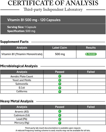 Vitamatic Vitamin B1 (Thiamine Mononitrate) 500 mg, 120 Capsules – Contributes to Nervous System and Energy Metabolism – Image 3