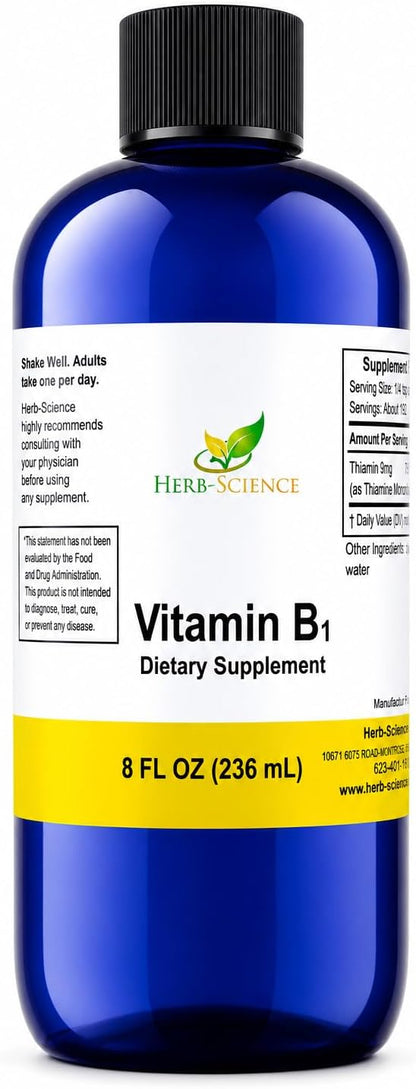 Herb-Science Liquid Vitamin B1 Drops - Thiamine Supplement - 240 ml (288 Servings)