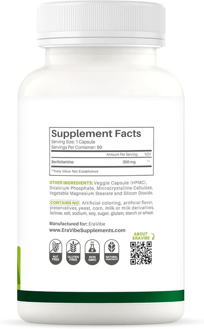 Benfotiamine 300mg Vegan Capsules, 90 Count, Gluten-free, Non-GMO
