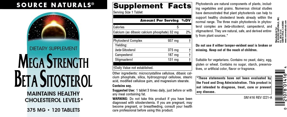 Source Naturals Mega Strength Beta Sitosterol 375mg - 120 Tablets - görsel 4