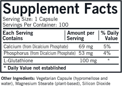 Kirkman Reduced L-Glutathione 100 mg – Hypoallergenic | 100 Vegetarian Capsules | Antioxidant Support
