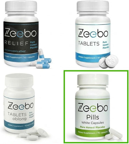 Zeebo - White Placebo Capsules, No-Logo, Inert, Size-2, 75 Vegan Capsules