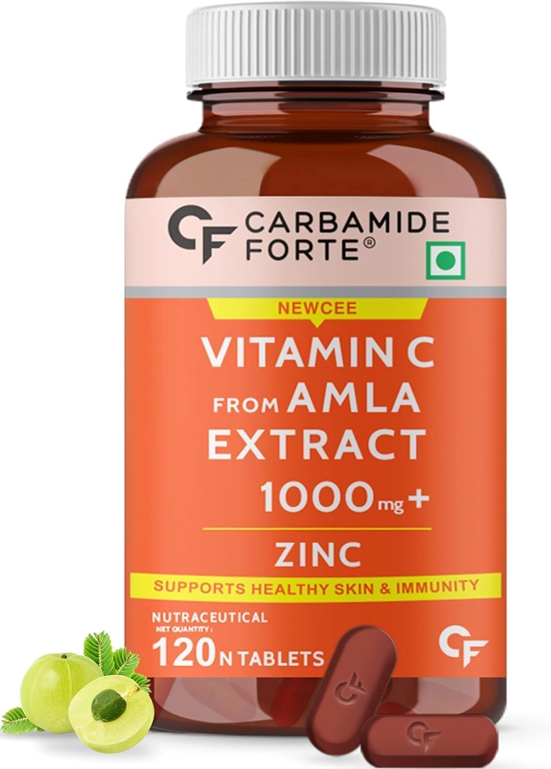 Natural Vitamin C Amla Extract with Zinc - 120 Vegan Tablets - görsel 1