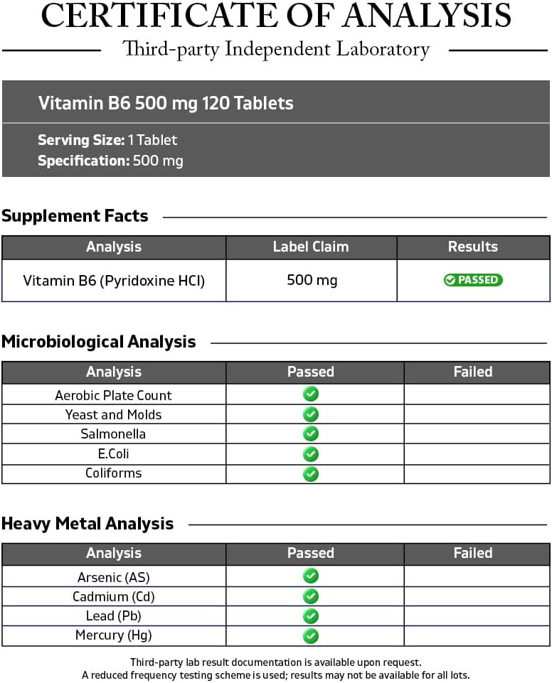 Vitamatic Vitamin B6 (Pyridoxine HCl) 500 mg – 120 Vegetarian Tablets - görsel 3