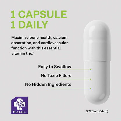 MD.LIFE ADK Vitamin Supplement – Vitamin D3, K2 and A Complex – 90 Capsules