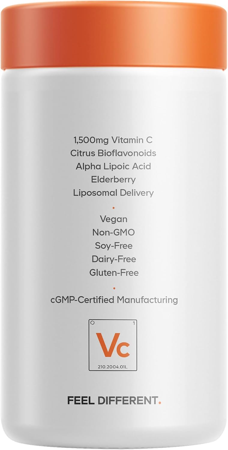 Codeage Liposomal Vitamin C 1500mg with Zinc, Elderberry, Citrus Bioflavonoids, Quercetin & Rose Hips – Vegan Supplement, Non-GMO, Pack of 2 - görsel 9