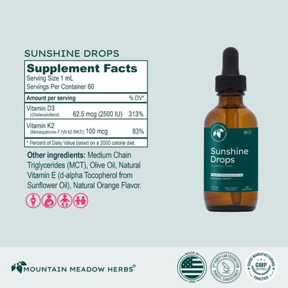 Mountain Meadow Herbs Sunshine Drops – Vegan Vitamin D3 Tincture for Bones & Immune Support (2 oz)