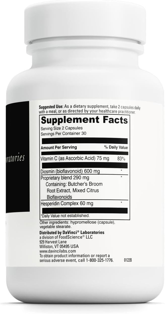 DAVINCI Labs Healthy Veins - Dietary Supplement to Support Vascular Health and Proper Structure of Leg Veins* - with Vitamin C, Diosmin, and More - Gluten-Free - 60 Vegetable Capsules - görsel 2