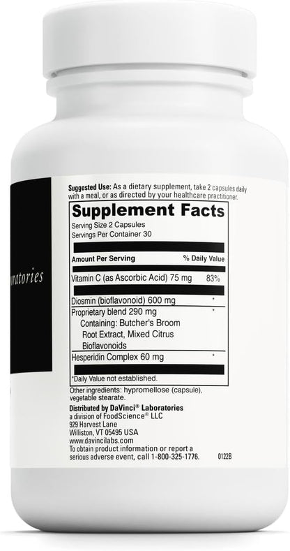 DAVINCI Labs Healthy Veins - Dietary Supplement to Support Vascular Health and Proper Structure of Leg Veins* - with Vitamin C, Diosmin, and More - Gluten-Free - 60 Vegetable Capsules