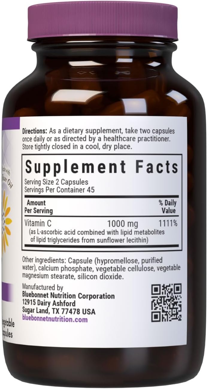 BlueBonnet Nutrition Liposomal Vitamin C 1000 mg, Made with Sunflower Oil, Immune & Joint Support, Vegan, Kosher, Non-GMO, Gluten-Free, Soya-Free, Milk-Free, 90 Vegetable Capsules, 45 Servings - görsel 2