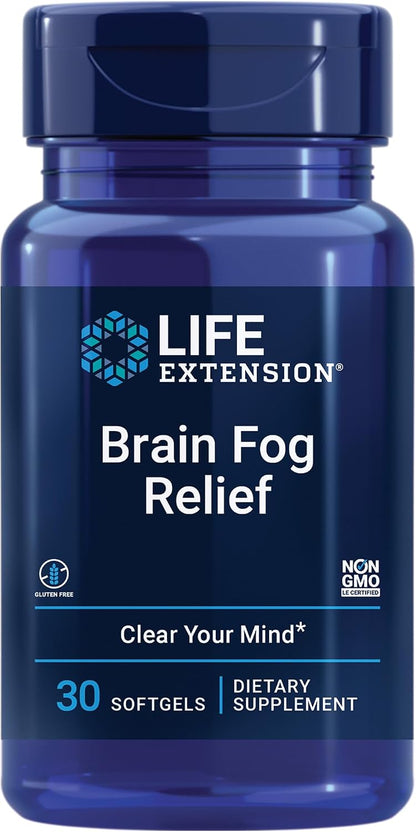 Life Extension Brain Fog Relief, Mango Leaf Extract, Standardised Peppermint Oil, Nootropic Supplement for Clarity and Focus, Fast-Acting, Caffeine-Free, Gluten-free, Non-GMO, 30 Softgels