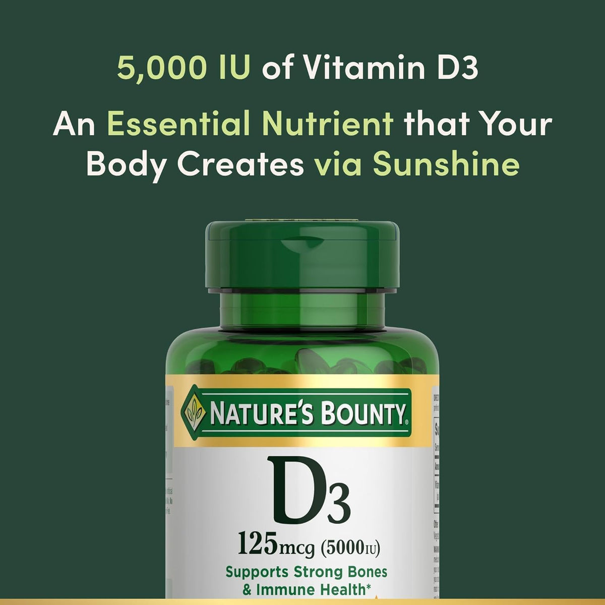 Nature's Bounty Vitamin D-5000 IU Softgels, High Strength 150 per bottle (Pack of 2) - görsel 5