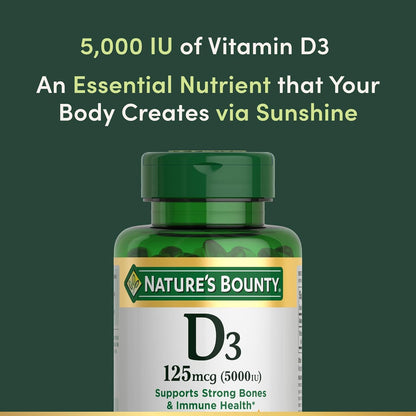 Nature's Bounty Vitamin D-5000 IU Softgels, High Strength 150 per bottle (Pack of 2)