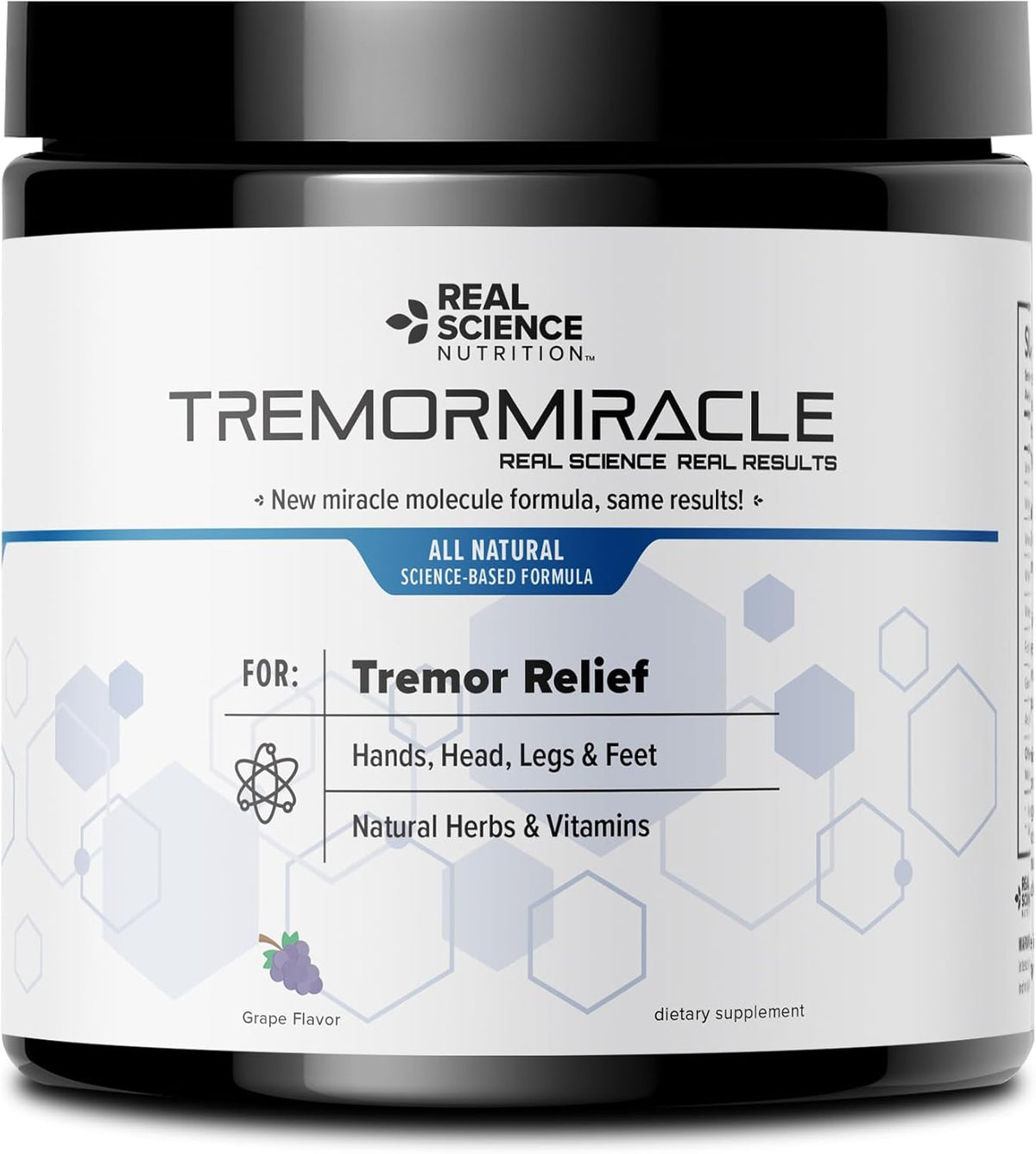 Real Science Nutrition Tremor Miracle - Herbal Supplement Powder for Nervous System Support (380g, Grape Flavour) - görsel 1