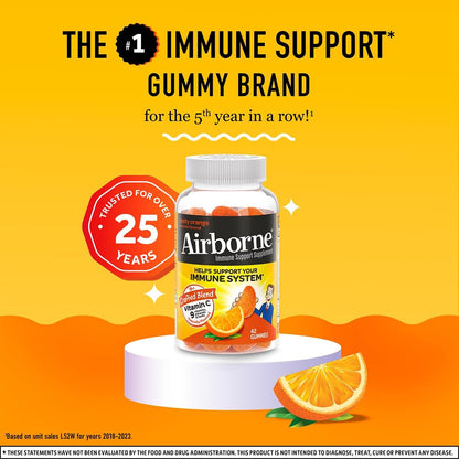 Airborne 750mg Vitamin C Immune Support Gummies, Zesty Orange Flavour, Gluten-free, 42 Gummies (3 Pack)