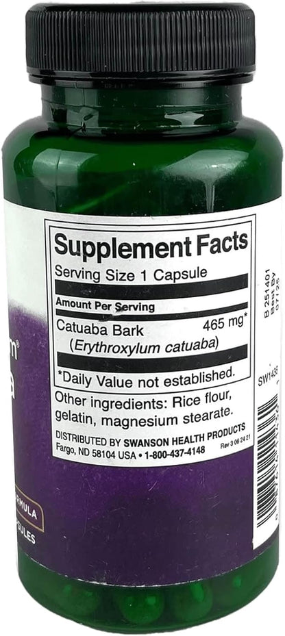Swanson Catuaba Bark - Herbal Supplement for Endurance & Stamina - 60 Capsules, 465 mg