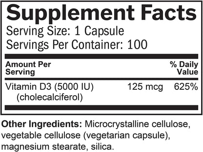 BRAINMD Dr. Amen Vitamin D3 5000 IU, 100 Softgels – High Strength Cholecalciferol Supplement