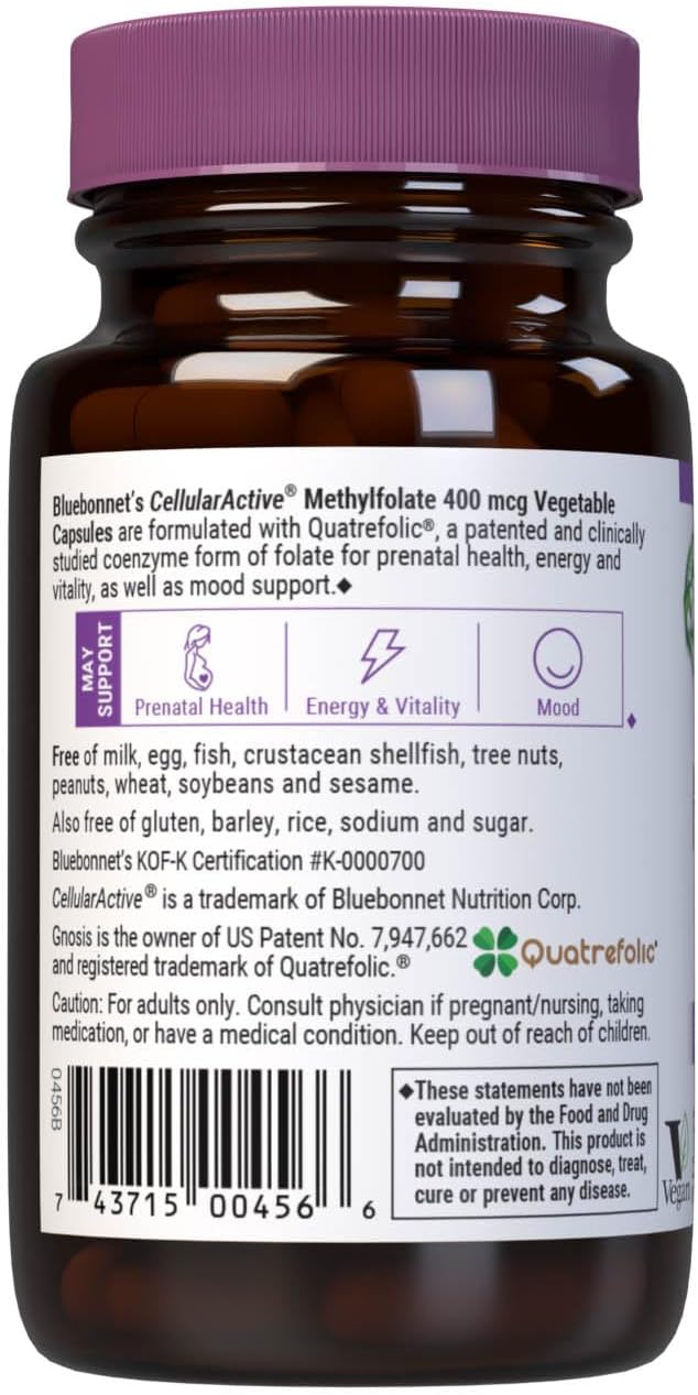 BlueBonnet CellularActive Methylfolate 400 mcg with Quatrefolic – 60 Vegan Capsules - görsel 3