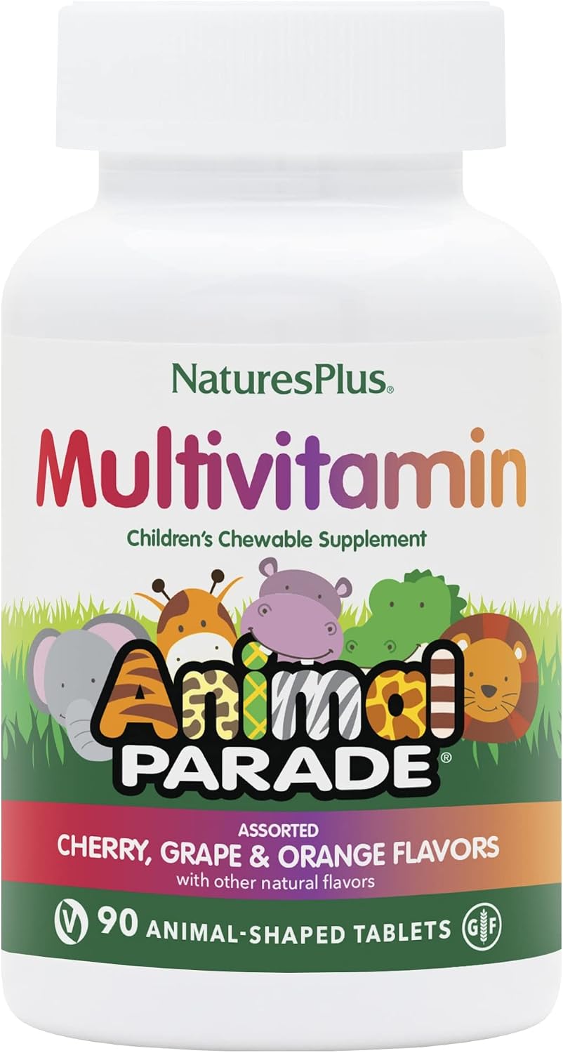 NaturesPlus Animal Parade Children's Chewable Multivitamin - 90 Animal-Shaped Tablets - Natural Assorted Flavours - Vegetarian, Gluten Free - görsel 1
