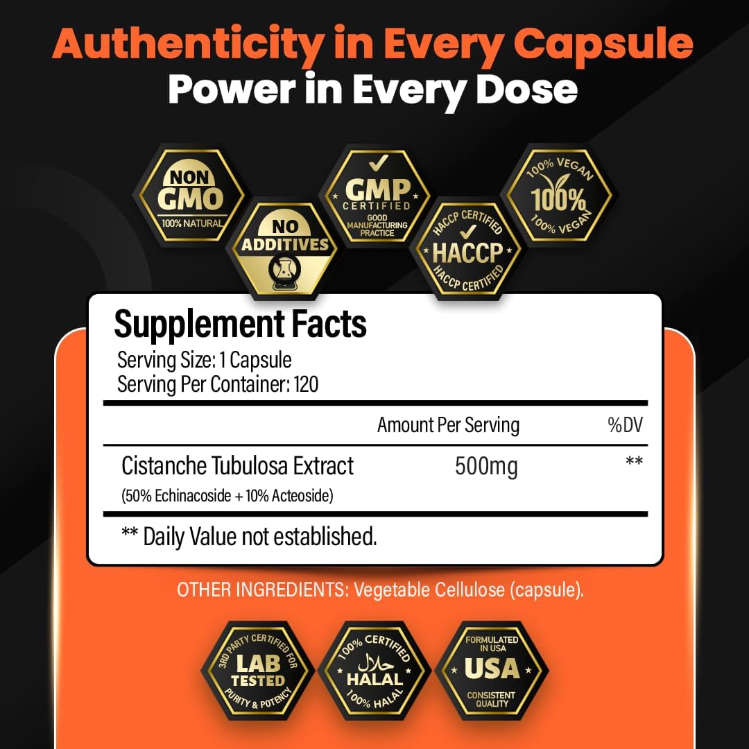 Cistanche Tubulosa Extract 500mg (120 Capsules) – Standardised 50% Echinacosides, 10% Acteosides - görsel 3