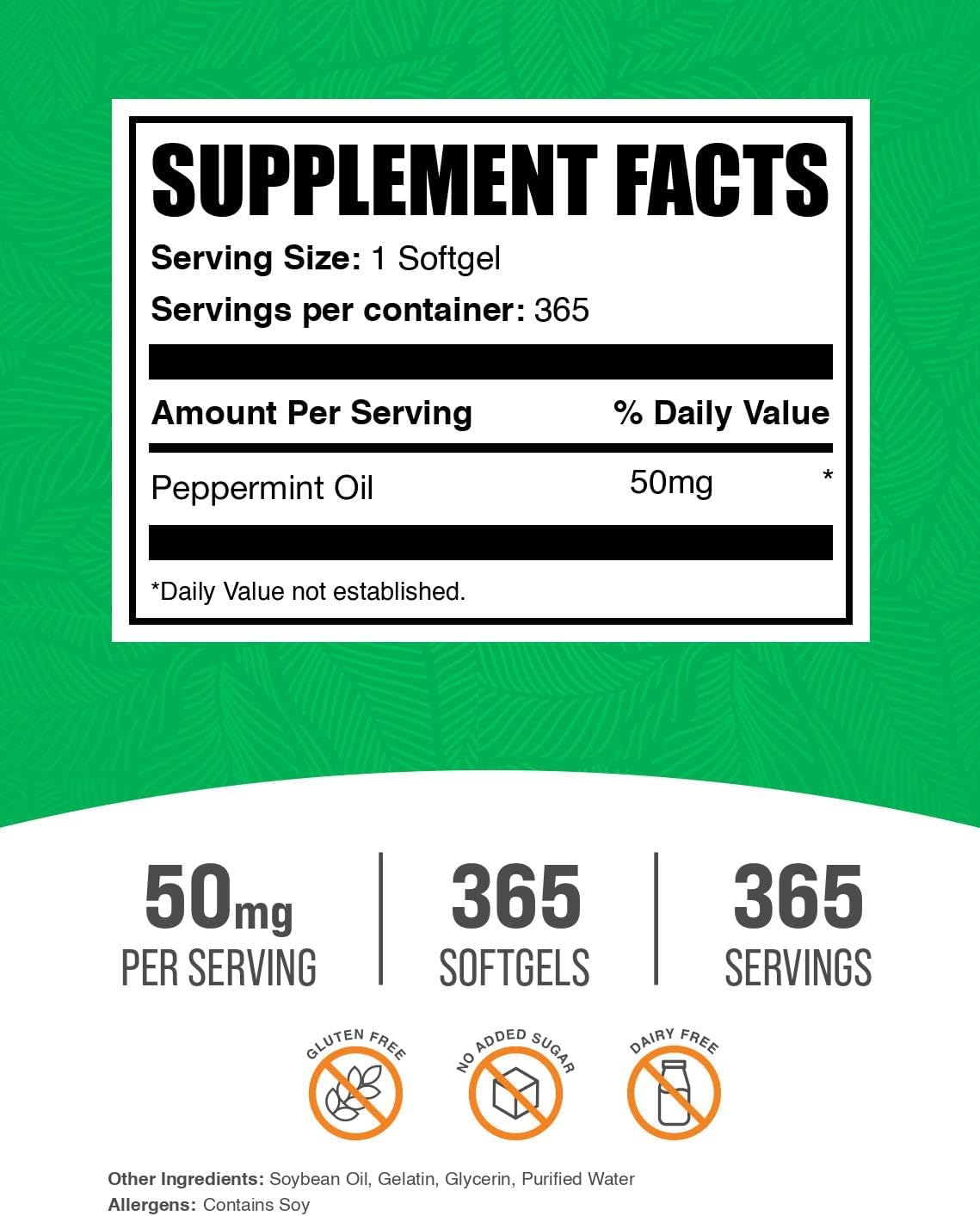 BulkSupplements.com Peppermint Oil Soft Capsules 50mg, 365 Count - görsel 2