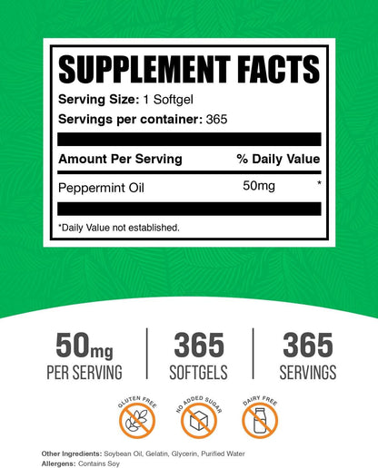 BulkSupplements.com Peppermint Oil Soft Capsules 50mg, 365 Count