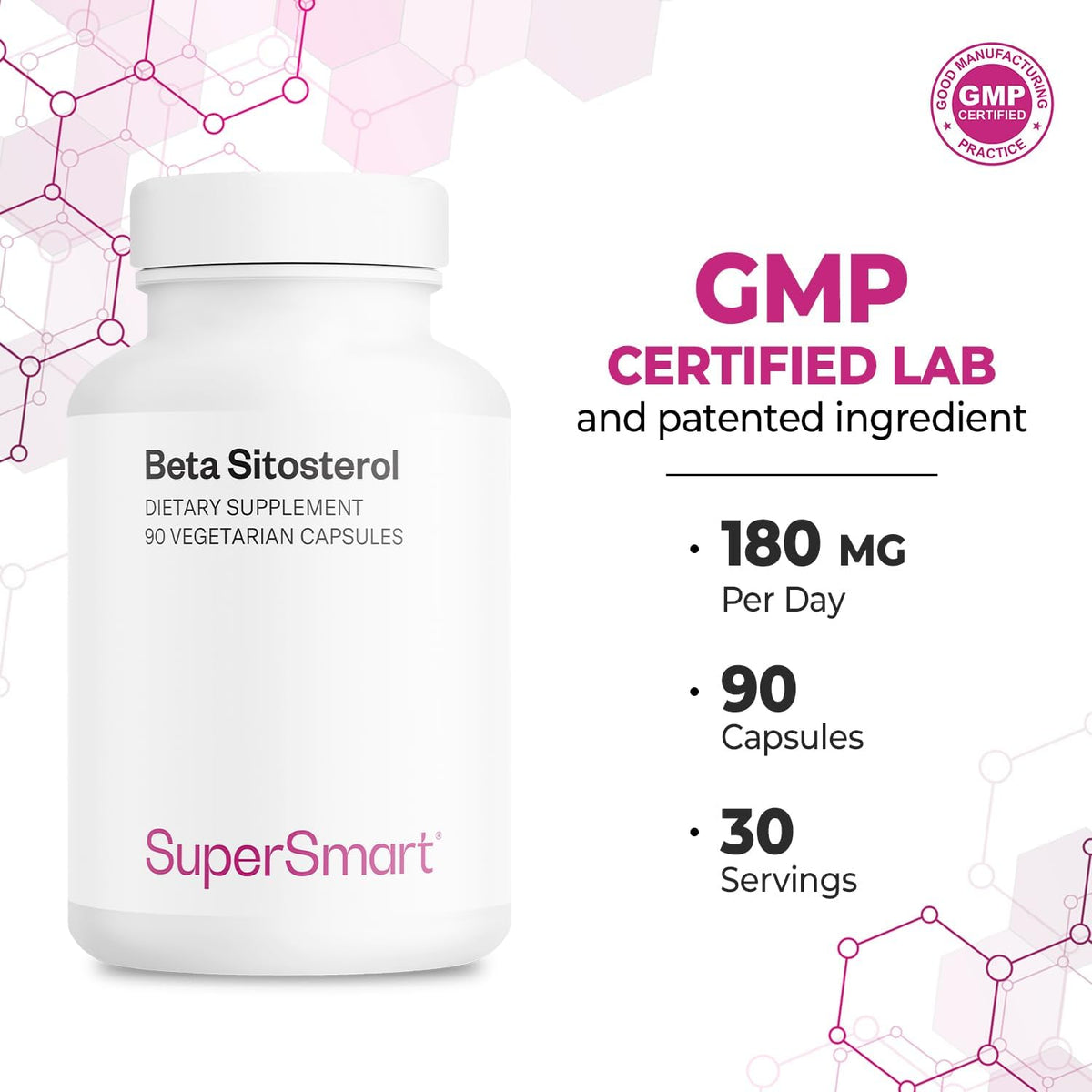 Supersmart Beta-Sitosterol Supplement (180mg per Day) - Plant Sterols for Men - Non-GMO & Gluten-free - 90 Vegetarian Capsules - görsel 5