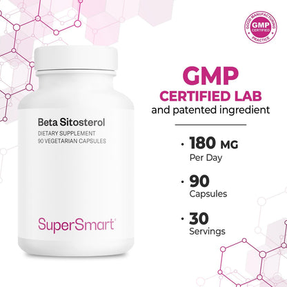 Supersmart Beta-Sitosterol Supplement (180mg per Day) - Plant Sterols for Men - Non-GMO & Gluten-free - 90 Vegetarian Capsules