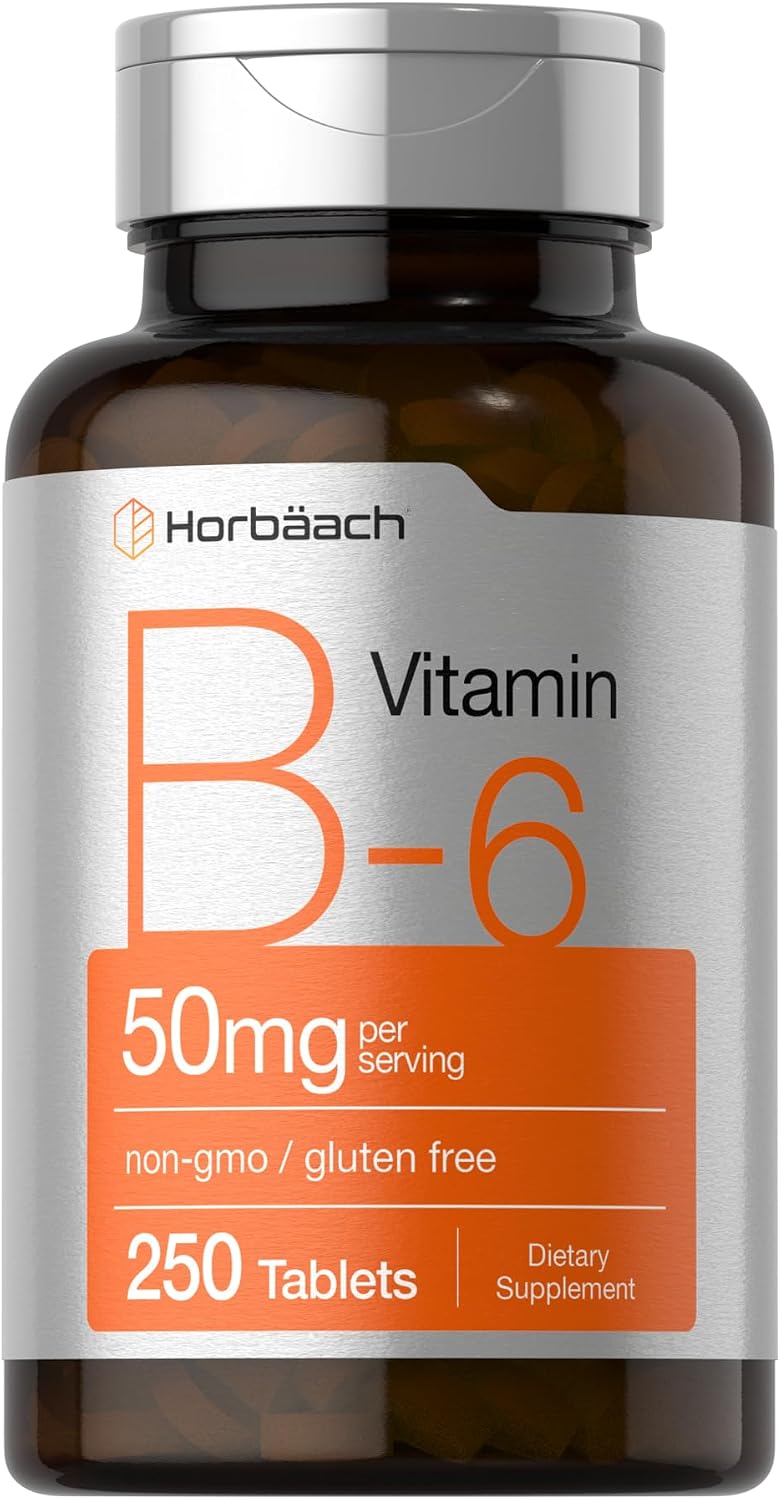 Horbäach Vitamin B6 50mg | 250 Tablets | Non-GMO & Gluten-free Food Supplement - görsel 1