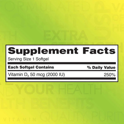 Kirkland Signature Extra Strength D3 50 mcg (2000 IU) Softgels, 600 Count (2 Pack)