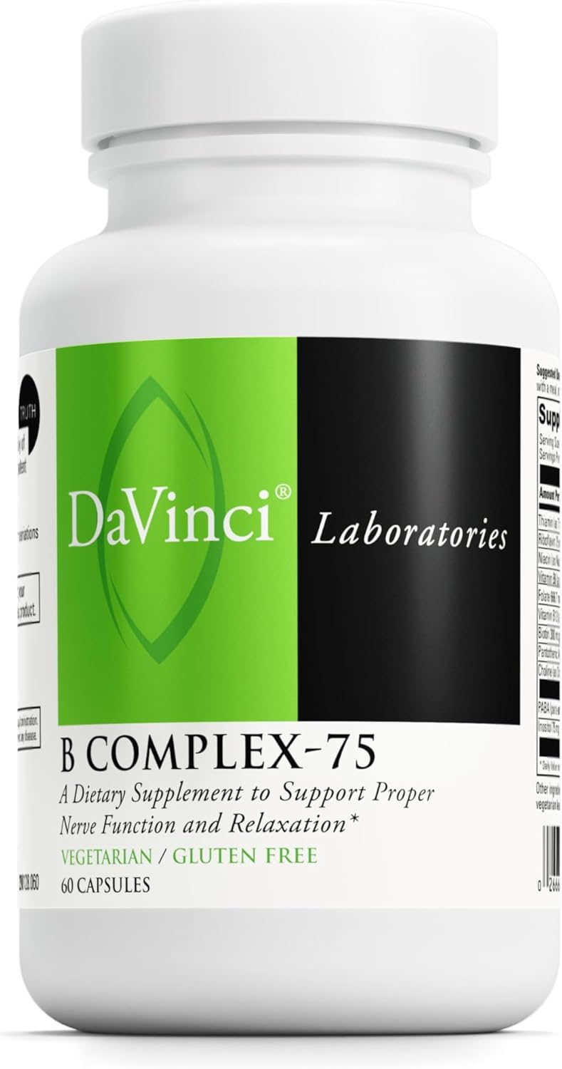 DAVINCI Labs B Complex-75 - Aids Relaxation and Normal Nerve Function* - Food Supplement with 11 B Vitamins - Vegetarian - Gluten-Free - 60 Capsules - görsel 1