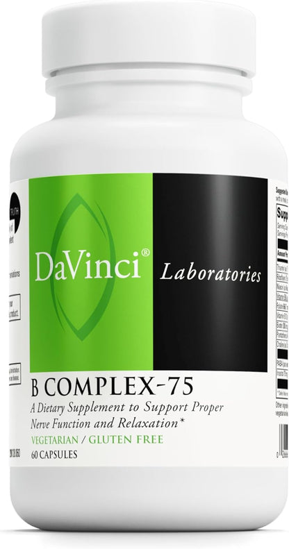 DAVINCI Labs B Complex-75 - Aids Relaxation and Normal Nerve Function* - Food Supplement with 11 B Vitamins - Vegetarian - Gluten-Free - 60 Capsules